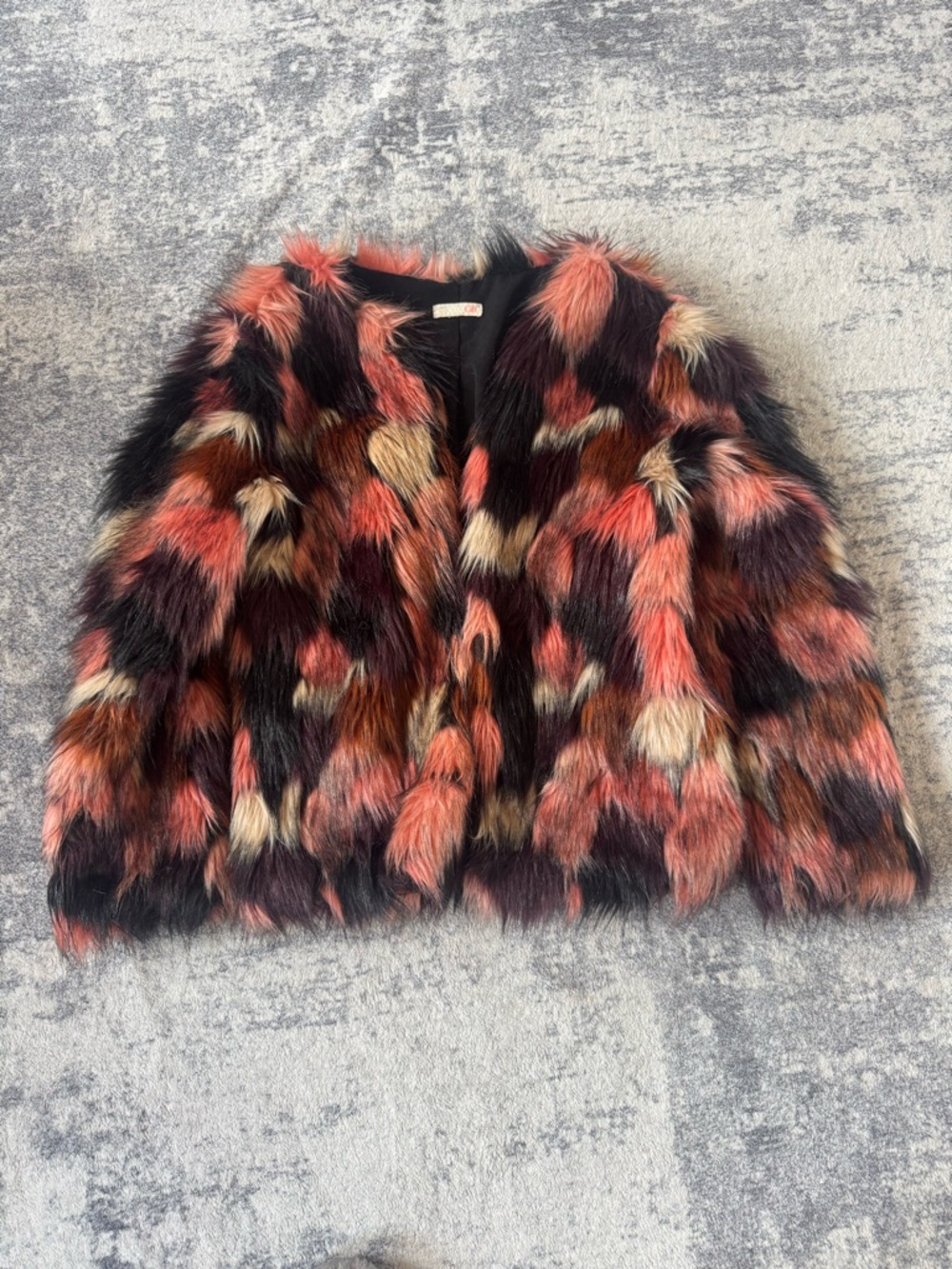 Gianni Bini Multicolor Faux Fur Jacket - Black, Coral, Cream